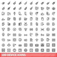 100 device icons set, outline style vector