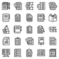 Syllabus icons set, outline style vector