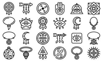Amulet icons set, outline style vector