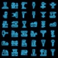 Milling machine icons set vector neon