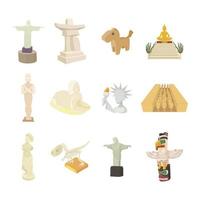 Statue icon set, cartoon style vector