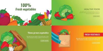 Fresh vegetables banner set template, cartoon style vector