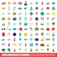 100 aviones, conjunto de iconos de estilo de dibujos animados vector