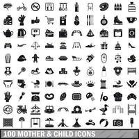 100 mother and child icons set, simple style vector