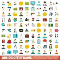 100 conjunto de iconos de oferta de trabajo, estilo plano