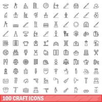 100 craft icons set, outline style vector