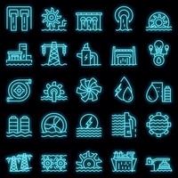 Hydro power icons set vector neon