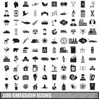 100 emission icons set, simple style vector