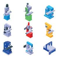 Milling machine icons set, isometric style vector