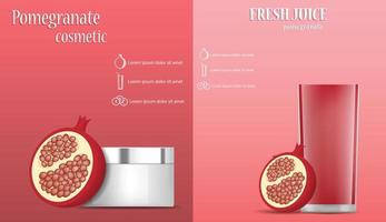 Pomegranate juice seed banner set, realistic style vector