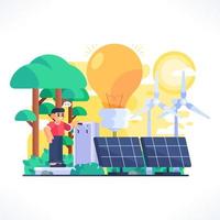 Use Green Power To Turn On The Electricity vector