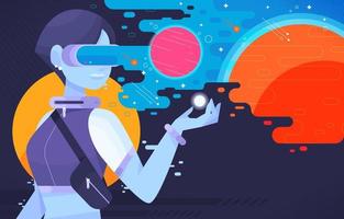 Girl Use Virtual Reality Technology vector