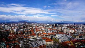 Bird eye view of Ljubljana old town city in Slovenia photo