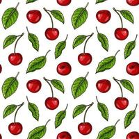 Hand drawn colorful cherry berries summer seamless pattern. Vector illustration in colored sketch style