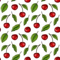 Hand drawn colorful cherry berries summer seamless pattern. Vector illustration in colored sketch style