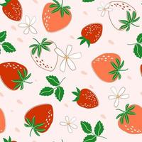 Seamless pattern with ripe delicious strawberries. Fruit natural print. Vector graphics.