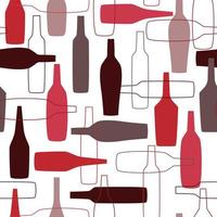 Abstract modern seamless pattern with silhouettes of wine bottles of different shapes. Transparent drinking utensils. Vector graphics.