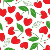 patrón impecable con hojas de cerezo en forma de corazón. gráficos vectoriales estampado de frutas para el día de san valentín. vector