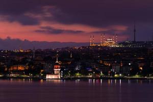 Maidens Tower and Camlica Mosque in Istanbul, Turkey photo