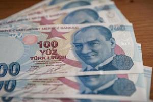 Bunch of 100 Turkish Lira Banknotes photo