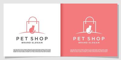 Pet shop logo creative with cat concept Premium Vector