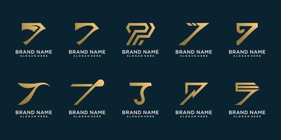 Logo icon with number seven with golden creative concept Premium Vector