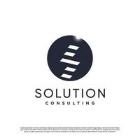 Solution logo design with stairs and light concept Premium Vector