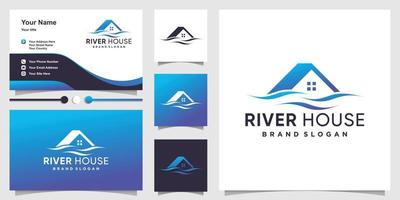 logotipo de la casa con vector premium de concepto de río creativo