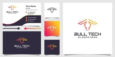 Bull tech logo with creative abstract concept Premium Vector