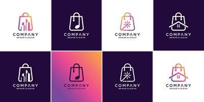 Shop logo collection with different elements and creative style Premium Vector