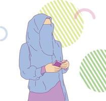 Muslim woman holding a book vector