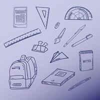 ilustración de útiles y equipos escolares vector