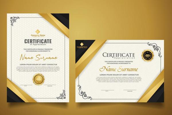 certificate template with classic frame and modern pattern, diploma, vector illustration