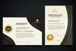 plantilla de certificado de lujo con marco de esquina elegante y patrón de textura realista, ilustración de vector de diploma