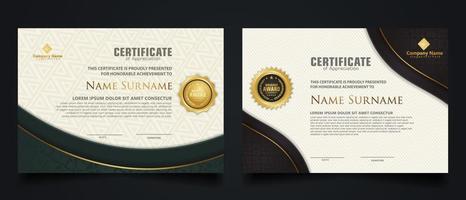 plantilla de certificado de lujo con marco de esquina elegante y patrón de textura realista, ilustración de vector de diploma