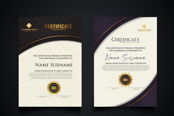 Luxury certificate template with elegant corner frame and realistic texture pattern, diploma Vector illustration