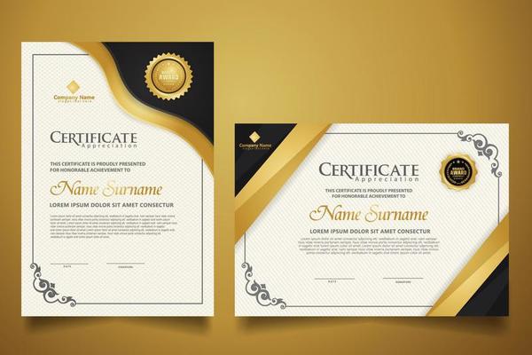 certificate template with classic frame and modern pattern, diploma, vector illustration