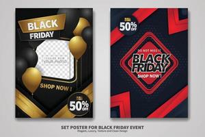 Black Friday Sale poster design set vector