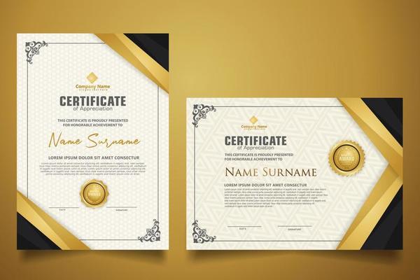 certificate template with classic frame and modern pattern, diploma, vector illustration