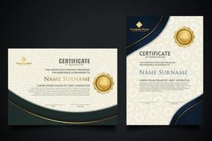 plantilla de certificado de lujo con marco de esquina elegante y patrón de textura realista, ilustración de vector de diploma