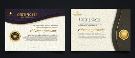 plantilla de certificado de lujo con marco de esquina elegante y patrón de textura realista, ilustración de vector de diploma