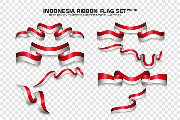 Indonesia Ribbon Flags Set, Element design, 3D style. vector Illustration