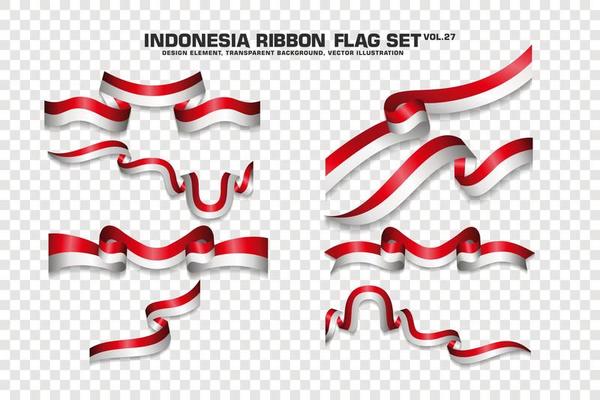 Indonesia Ribbon Flags Set, Element design, 3D style. vector Illustration