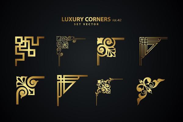 Vintage art deco luxury corner set. Vector golden geometric template for borders and frames