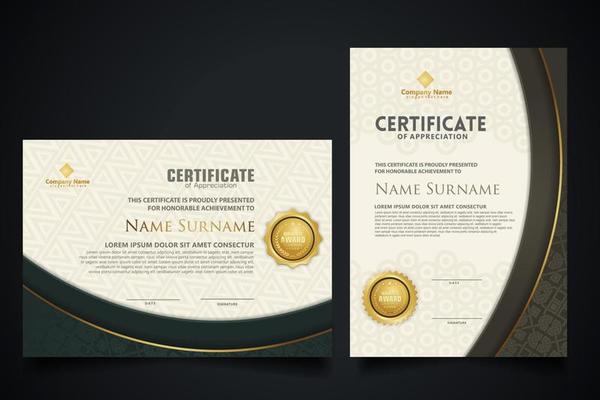 Luxury certificate template with elegant corner frame and realistic texture pattern, diploma Vector illustration