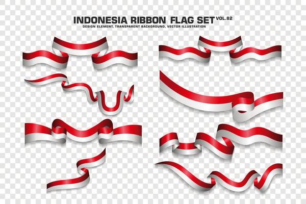 Indonesia Ribbon Flags Set, Element design, 3D style. vector Illustration