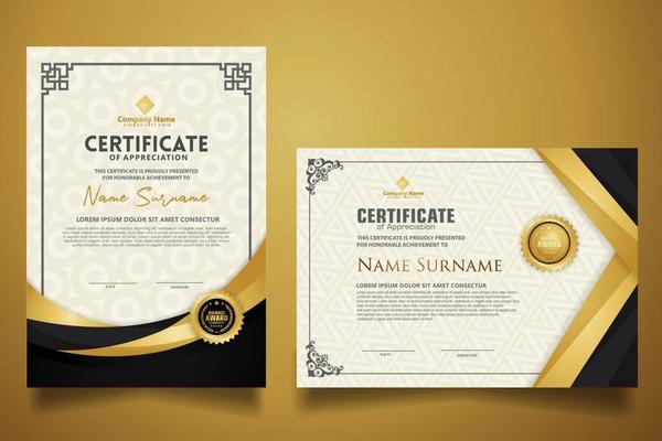 certificate template with classic frame and modern pattern, diploma, vector illustration