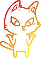 warm gradient line drawing confused cartoon cat shrugging shoulders vector