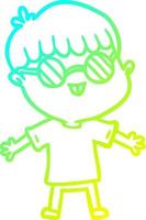 cold gradient line drawing cartoon boy wearing spectacles vector