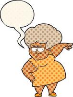 cartoon angry old woman and speech bubble in comic book style vector